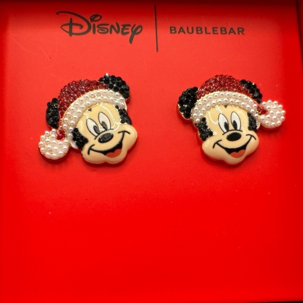 BaubleBar Disney Mickey Mouse Santa Earrings NIB